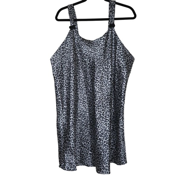 Womens Leopard Print Satin Slip Nightgown 2X Knee Length Black White - Picture 3 of 10